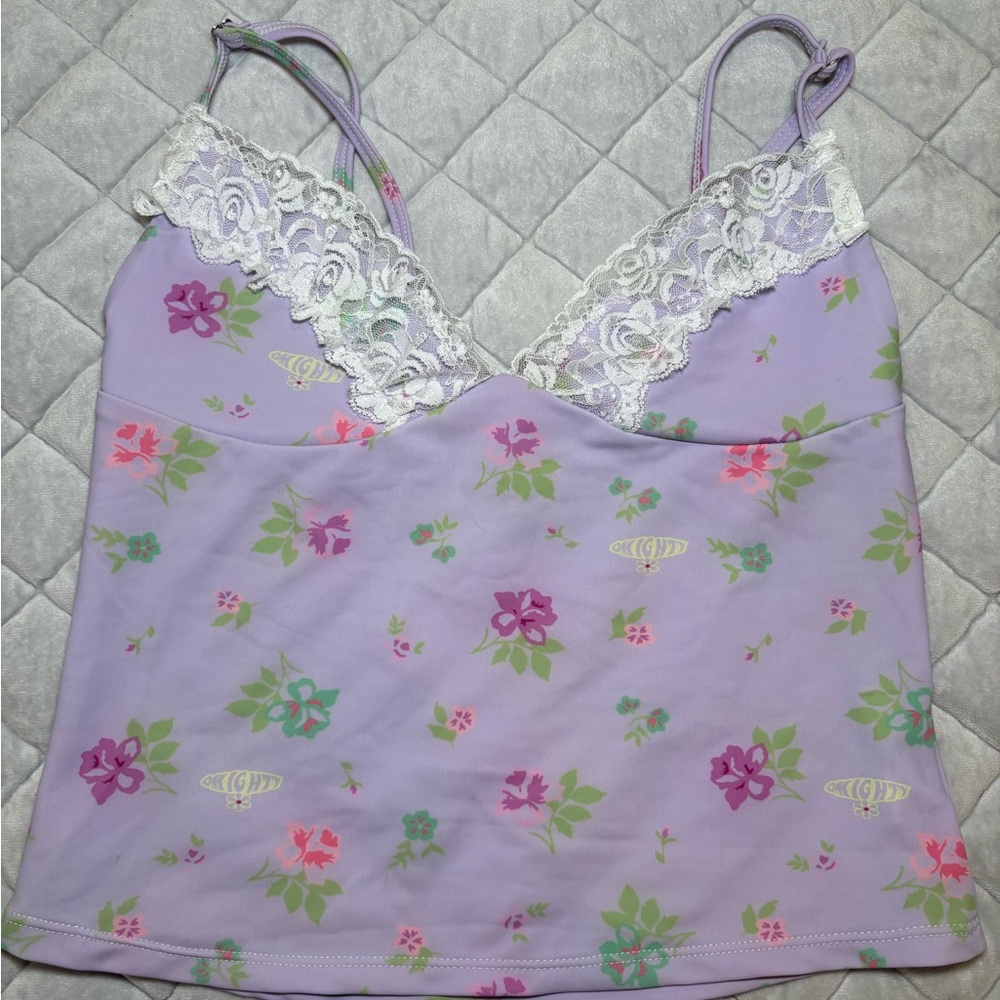 Floral Lace Trim Tank Top